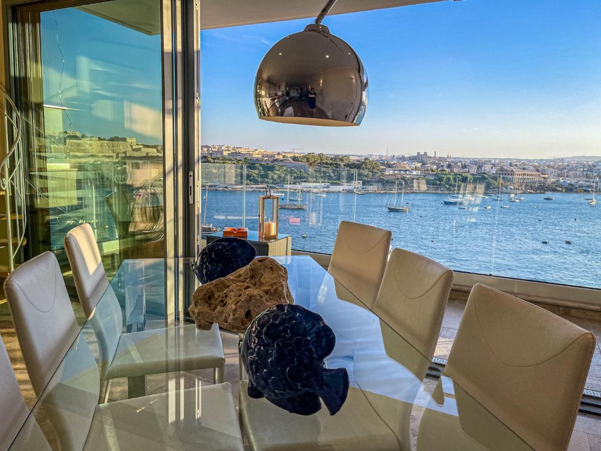 Unique Seafront Triplex Penthouse With Panoramic Bedroom & Rooftop Jacuzzi Overlooking Valletta Sliema Eksteriør bilde