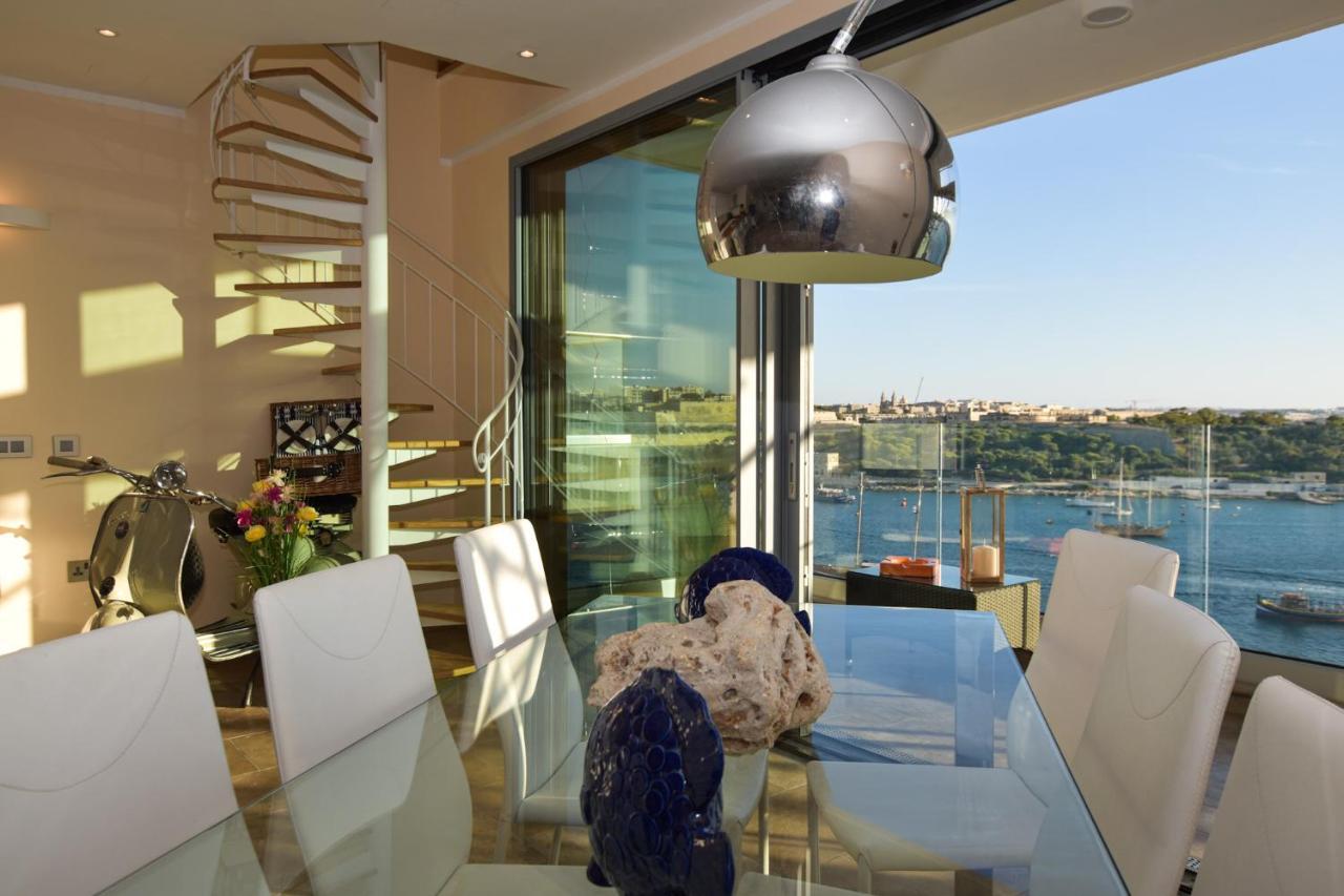 Unique Seafront Triplex Penthouse With Panoramic Bedroom & Rooftop Jacuzzi Overlooking Valletta Sliema Eksteriør bilde