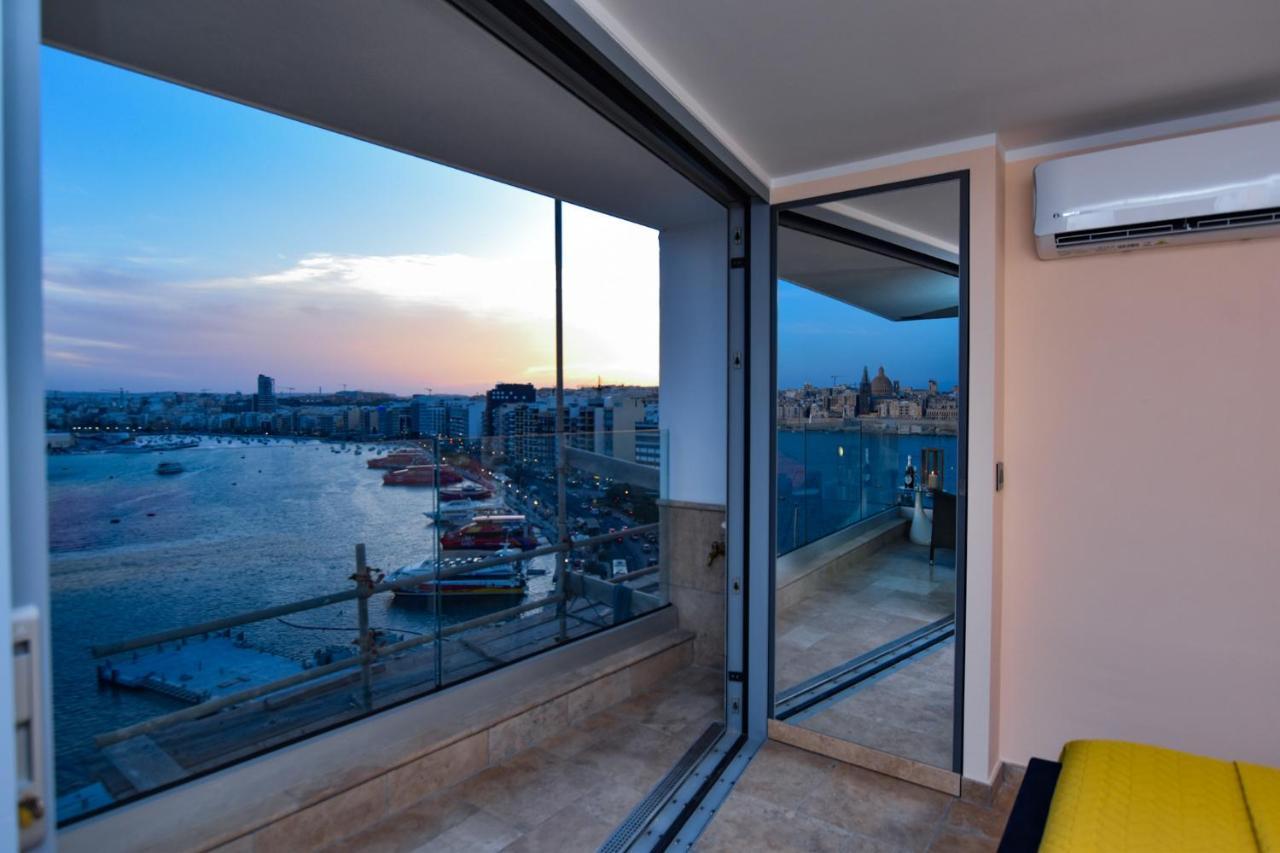 Unique Seafront Triplex Penthouse With Panoramic Bedroom & Rooftop Jacuzzi Overlooking Valletta Sliema Eksteriør bilde