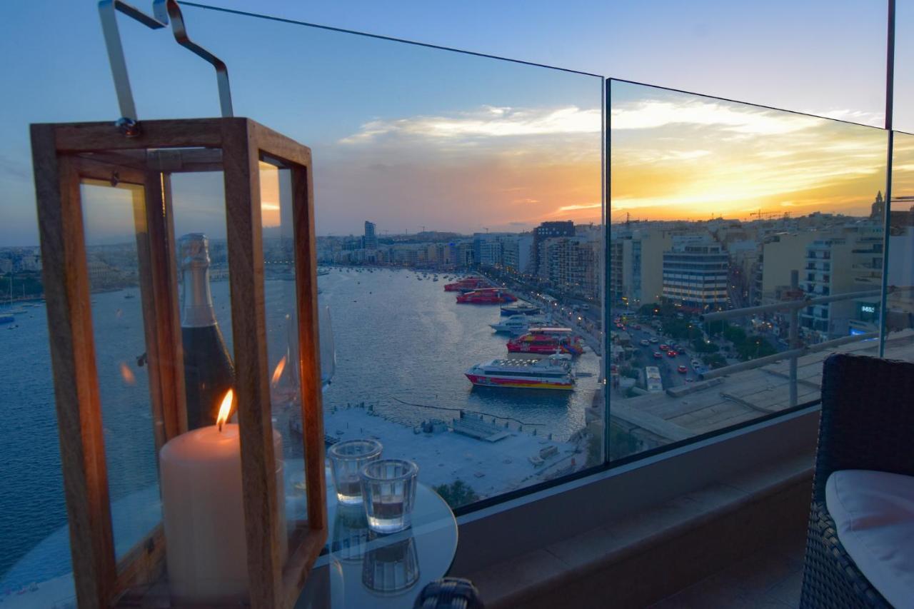 Unique Seafront Triplex Penthouse With Panoramic Bedroom & Rooftop Jacuzzi Overlooking Valletta Sliema Eksteriør bilde